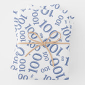 第100誕生日の青と白の番号書式100 ラッピングペーパーシート (インサイチュ)