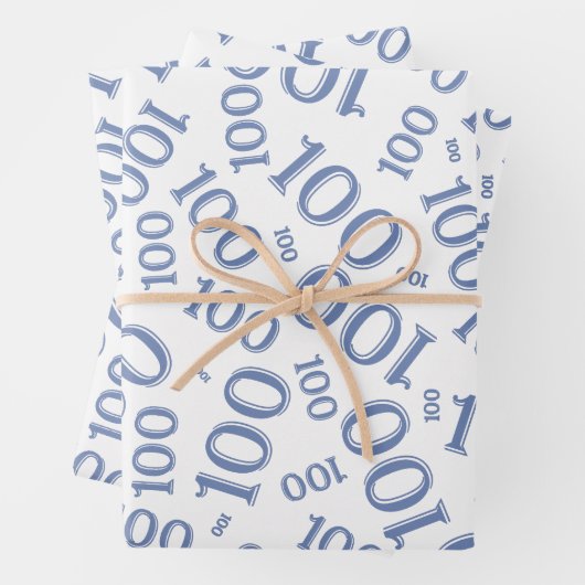 第100誕生日の青と白の番号書式100 ラッピングペーパーシート (インサイチュ)