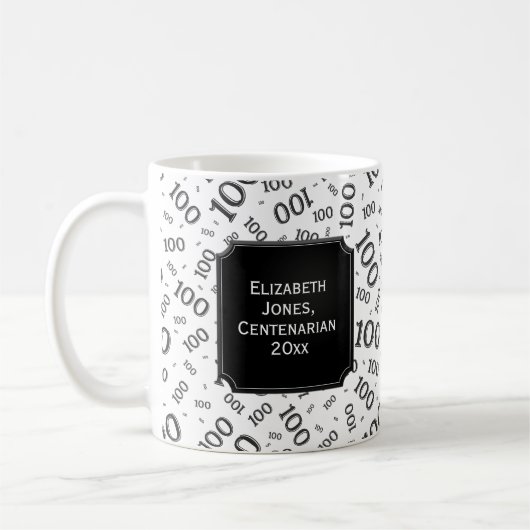 第100誕生日の黒い数字パターン100歳 コーヒーマグカップ (左)