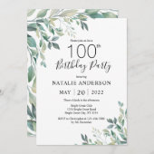 第100誕生日エレガントグリーンユーカリ 招待状 (正面/裏面)