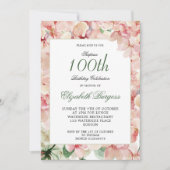 第100誕生日エレガントフォトフローラ誕生日 招待状 (正面)