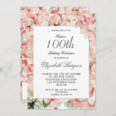 第100誕生日エレガントフォトフローラ誕生日 招待状 (正面/裏面)