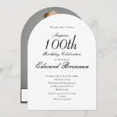 第100誕生日オス写真スタイリッシュモノグラム 招待状 (正面/裏面)
