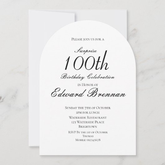 第100誕生日オス写真スタイリッシュモノグラム 招待状 (正面)