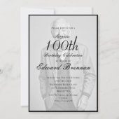 第100誕生日オス写真スタイリッシュモノグラム 招待状 (正面)