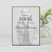 第100誕生日オス写真スタイリッシュモノグラム 招待状 (スタンド正面)