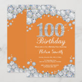 第100誕生日オレンジシルバーダイヤモンド 招待状 (正面/裏面)
