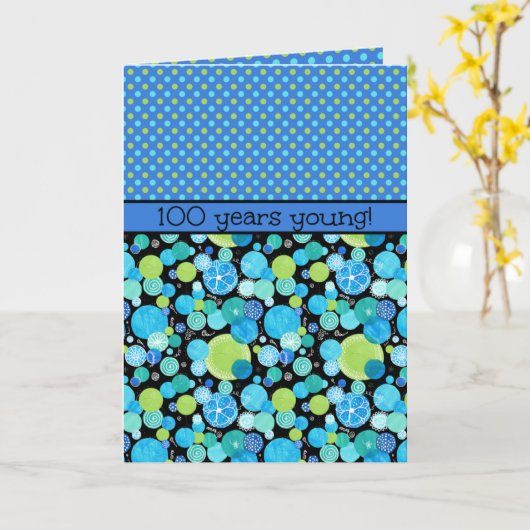 第100誕生日カード予測できな：月と水玉模様 カード (黄色い花)