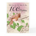 第100誕生日カード（鳥と花）