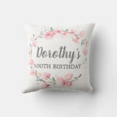 第100誕生日ギフトピンクさくらんぼ花フローラ クッション (裏面)