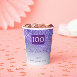 第100誕生日クラスフォールパープルグリッター 紙コップ