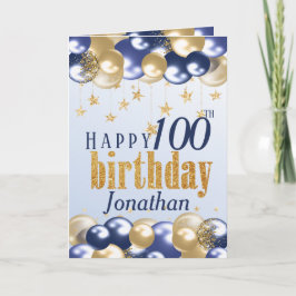 第100誕生日ネイビー金ゴールドグリッター カード