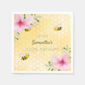 第100誕生日バブルミツバチ群ハニカムイエローフローラ スタンダードカクテルナプキン (正面)