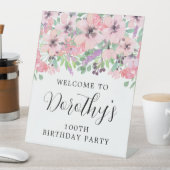 第100誕生日パープルピンクワイルドフラワーへようこそ 台座サイン (インサイチュ)