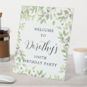 第100誕生日パープルボタニカルウェルカム 台座サイン (インサイチュ)