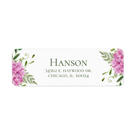 第100誕生日ピンクアジサイ差出人住所 ラベル (正面)