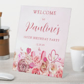 第100誕生日ピンクローズ渦巻形のハート歓迎 台座サイン (インサイチュ)