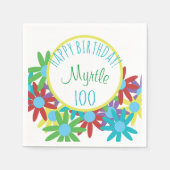 第100誕生日フローラパーソナライズされた紙ナプキンス スタンダードカクテルナプキン (正面)