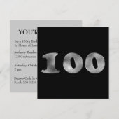 第100誕生日ブラックシルバー|数値100 招待状 (正面/裏面)