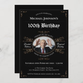 第100誕生日ブラック金ゴールドエイジングto Complements Grand 招待状 (正面/裏面)