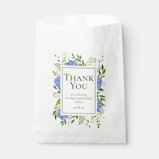 第100誕生日ブルーアジサイありがとう フェイバーバッグ (正面)