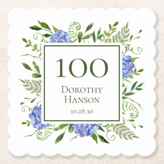 第100誕生日ブルーアジサイ ペーパーコースター (正面)