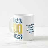 第100誕生日ブルー金ゴールドコーヒーマグ コーヒーマグカップ (正面左)