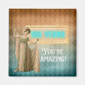 第100誕生日ヴィンテージシンガー誕生日冷蔵庫 マグネット (正面)