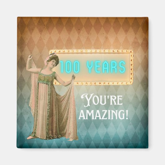 第100誕生日ヴィンテージシンガー誕生日冷蔵庫 マグネット (正面)