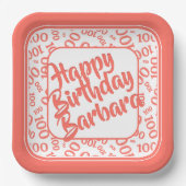 第100誕生日乱数パターンサンゴ/白 ペーパープレート (正面)