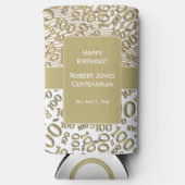 第100誕生日乱数パターン金ゴールド スリム缶クーラー (正面)