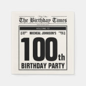 第100誕生日古新聞ヴィンテージカスタムパーティー スタンダードカクテルナプキン (正面)