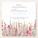 第100誕生日威厳がある誕生花カスタム ペーパーコースター<br><div class="desc">誕生日パーティーに最適威厳があるなテーブルデコル。ピンクのグラジオラスはその月の誕生の花である。それはかわいらしこのフローラコースターに水縁ど色の底をパーソナライズされた型枠。書道やタイポグラフィを用いて名・年齢・生年月日の誕生日を迎えエレガントる。すべての文字は編集可能。</div>