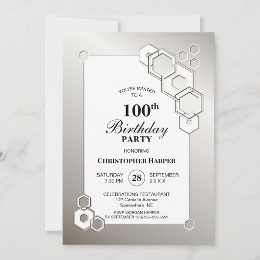 第100誕生日幾何学銀パーティー 招待状 (正面)