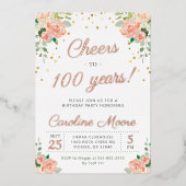 第100誕生日応援100年レディースバラ金ゴールドF 箔招待状 (正面)
