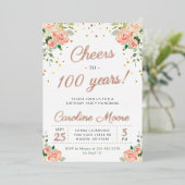 第100誕生日応援100年レディースバラ金ゴールドF 箔招待状 (立ち正面)
