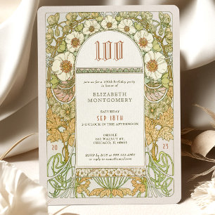 第100誕生日招待状アールヌーボーバイミュシャ 招待状