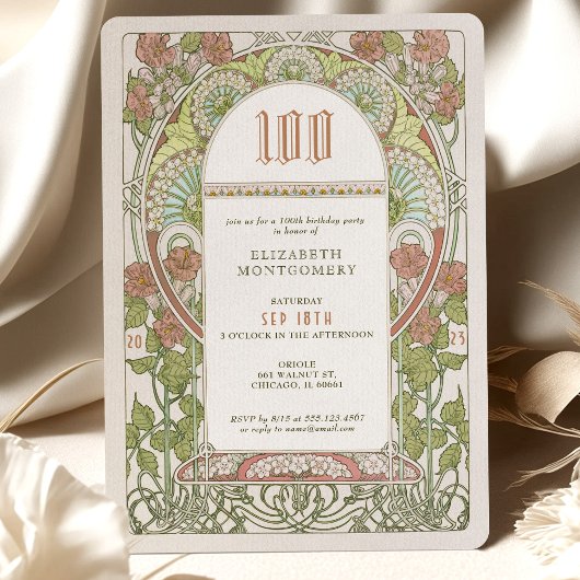 第100誕生日招待状アールヌーボーバイミュシャ 招待状