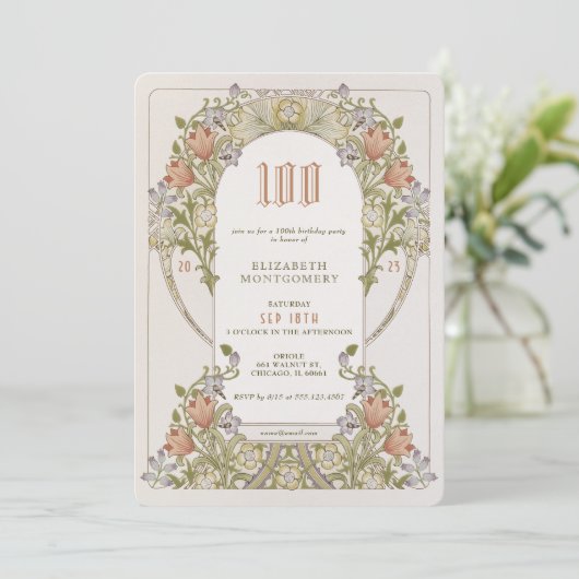 第100誕生日招待状アールヌーボー・W・モリス 招待状 (スタンド正面)