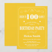 第100誕生日招待状イエローとホワイト 招待状 (正面/裏面)