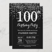 第100誕生日招待状シルバーグリッター 招待状 (正面/裏面)