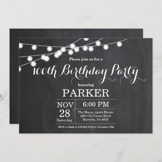 第100誕生日招待状チャルクボード 招待状 (正面/裏面)