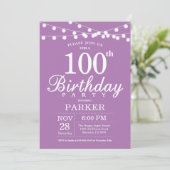 第100誕生日招待状パープルラベンダー薄紫 招待状 (スタンド正面)