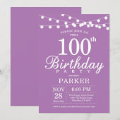 第100誕生日招待状パープルラベンダー薄紫 招待状 (正面/裏面)