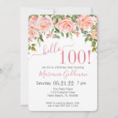 第100誕生日招待状ピンクフローラモダンパーティー 招待状 (正面)