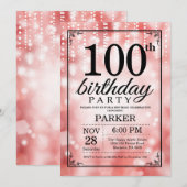 第100誕生日招待状レッドグリッター 招待状 (正面/裏面)