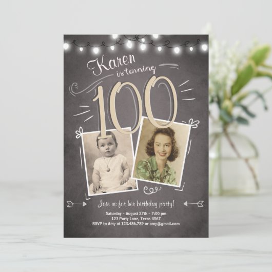 第100誕生日招待状ヴィンテージ百誕生日 招待状 (スタンド正面)