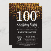 第100誕生日招待状金ゴールドグリッター 招待状 (正面/裏面)