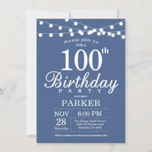 第100誕生日招待状青 招待状