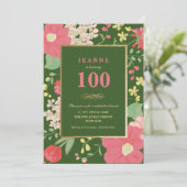 第100誕生日招待状-金ゴールド、エレガントフローラ 招待状 (スタンド正面)